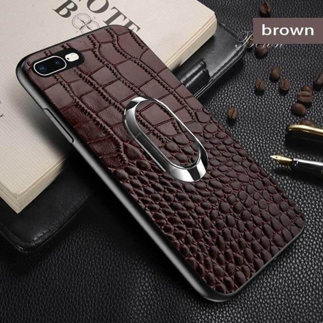 Snake Texture Leather iPhone Case with Ring Support - MaviGadget