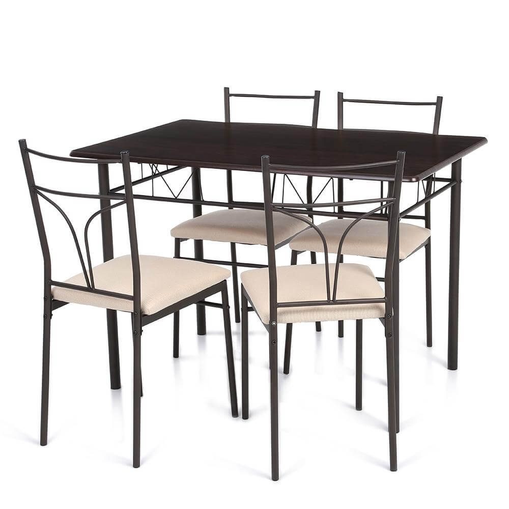 5PCS Modern Metal Frame Kitchen Table with Chairs - MaviGadget