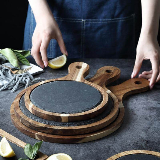 Wooden Slate Round Snack Food Plate - MaviGadget