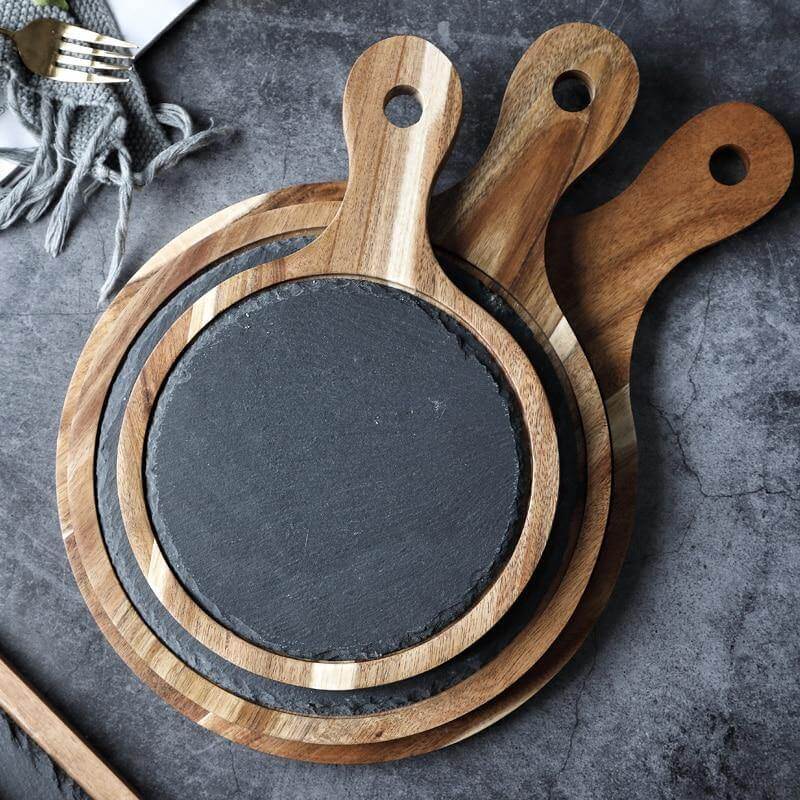 Wooden Slate Round Snack Food Plate - MaviGadget