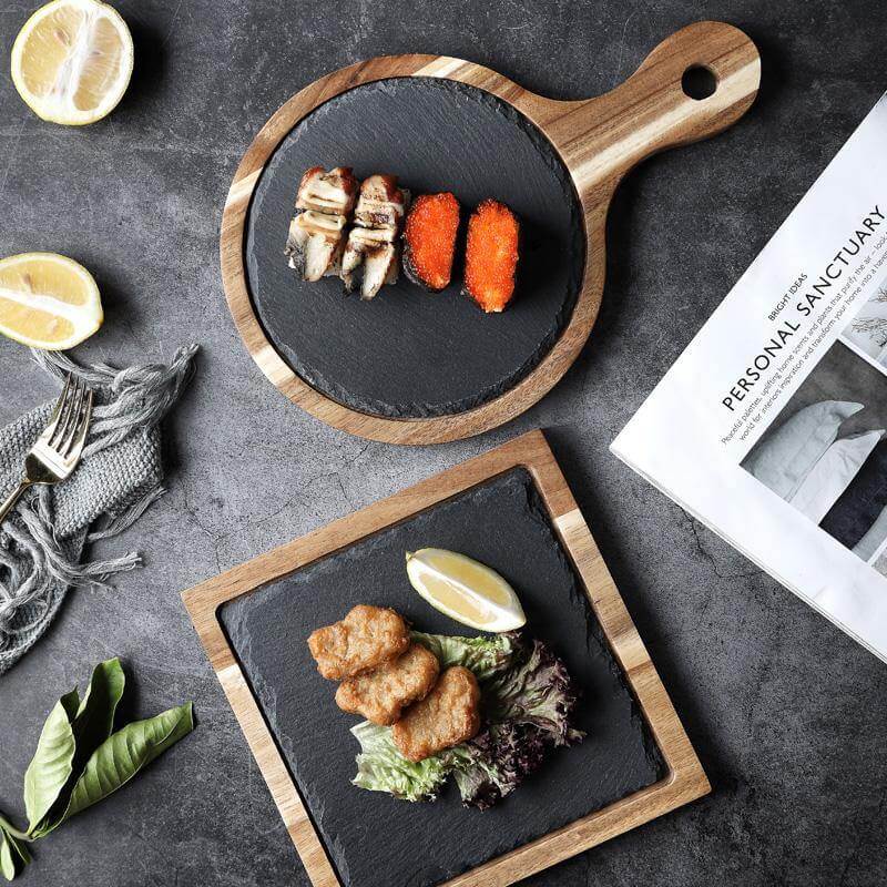 Wooden Slate Round Snack Food Plate - MaviGadget