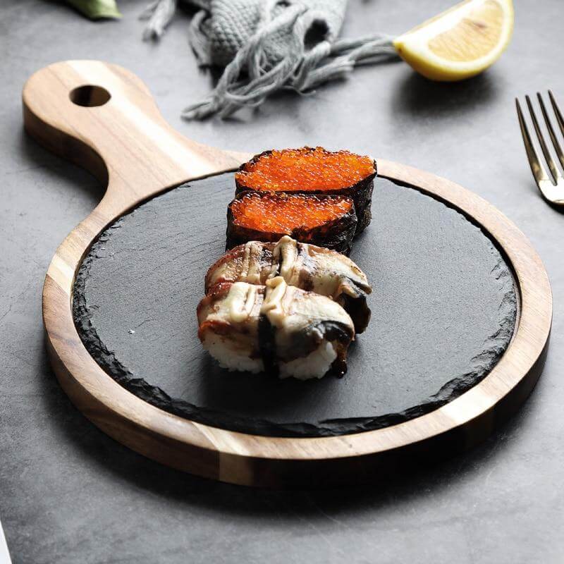 Wooden Slate Round Snack Food Plate - MaviGadget