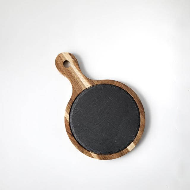 Wooden Slate Round Snack Food Plate - MaviGadget