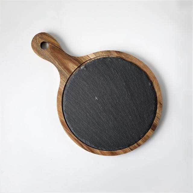 Wooden Slate Round Snack Food Plate - MaviGadget