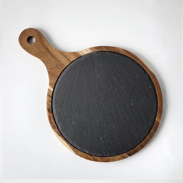 Wooden Slate Round Snack Food Plate - MaviGadget
