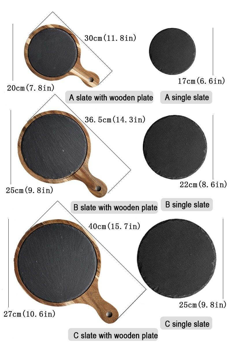 Wooden Slate Round Snack Food Plate - MaviGadget