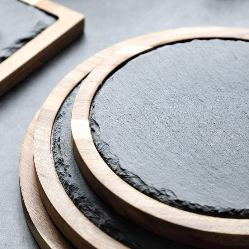 Wooden Slate Round Snack Food Plate - MaviGadget