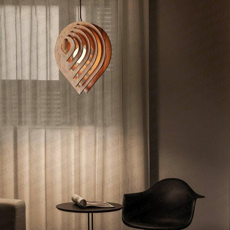 Wooden Water Drop Shaped Pendant Light - MaviGadget