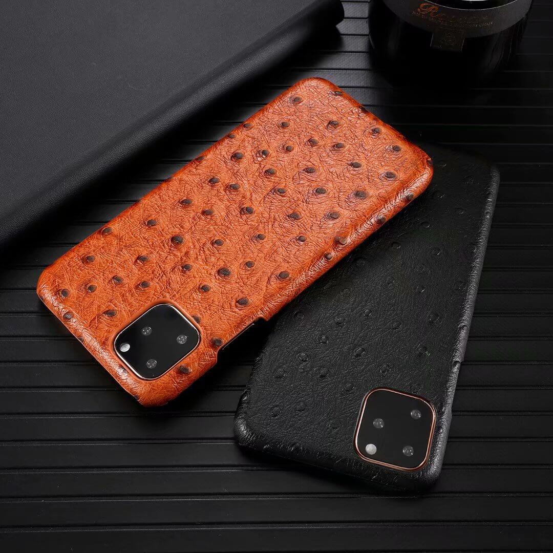Genuine Leather Ostrich Pattern iPhone Case - MaviGadget