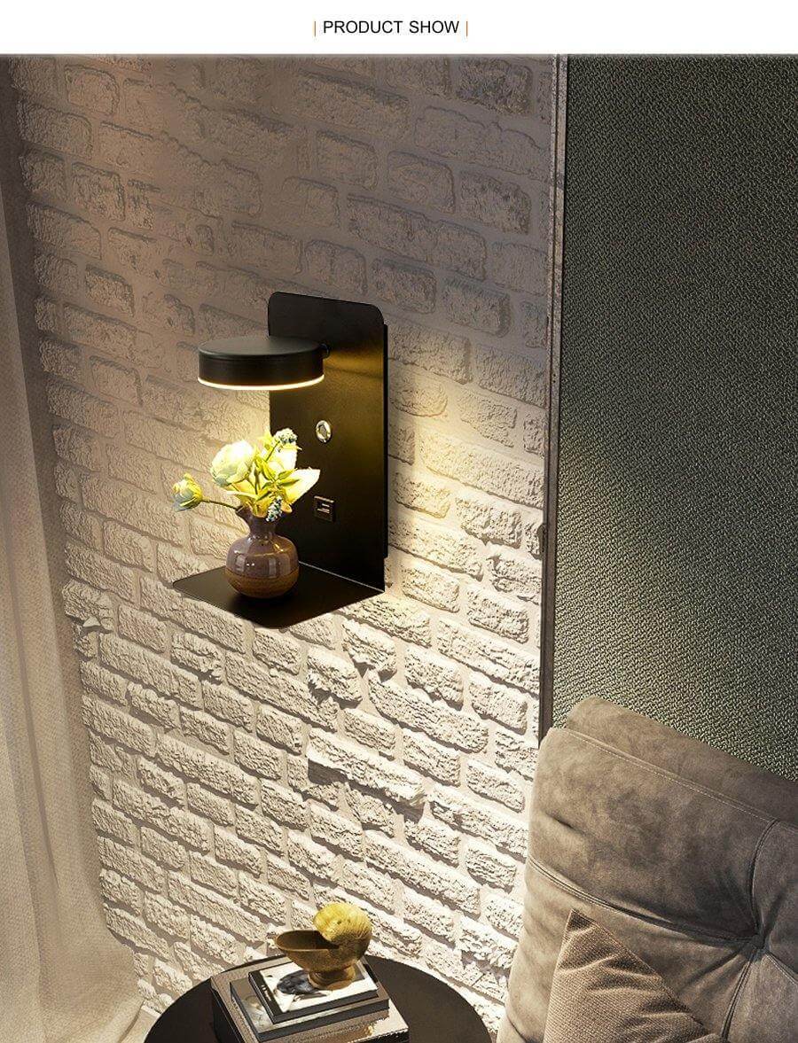 Pragmatism LED Wall Lamp Shelf with USB Phone Charger - MaviGadget