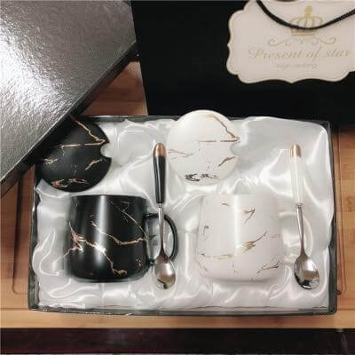 Elegant Marble Ceramic Coffee Mug Gift Set - MaviGadget