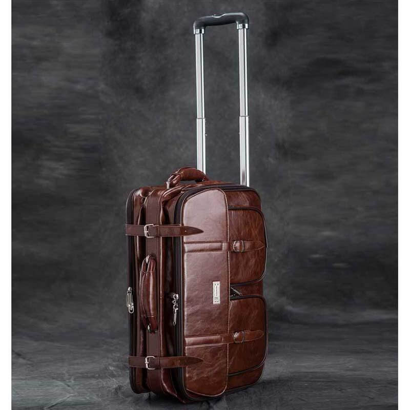 Retro Business Rolling PU Leather Travel Luggages - MaviGadget