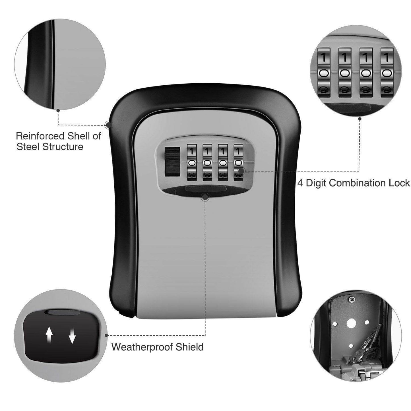 Weatherproof 4-Digit Combination Key Storage Lock Box - MaviGadget