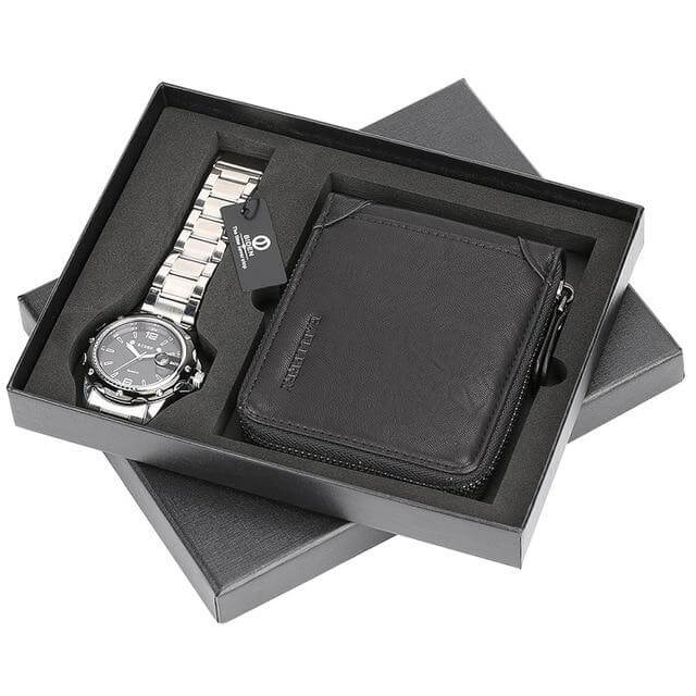 Men Watches Steel/Leather Gift Set - MaviGadget