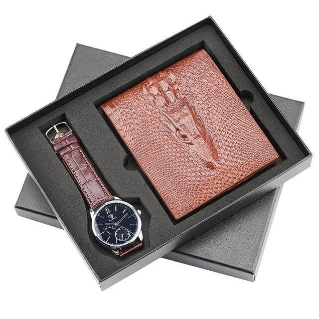 Men Watches Steel/Leather Gift Set - MaviGadget