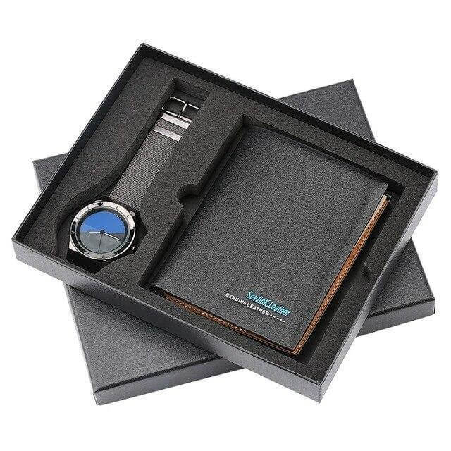 Men Watches Steel/Leather Gift Set - MaviGadget
