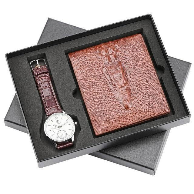 Men Watches Steel/Leather Gift Set - MaviGadget