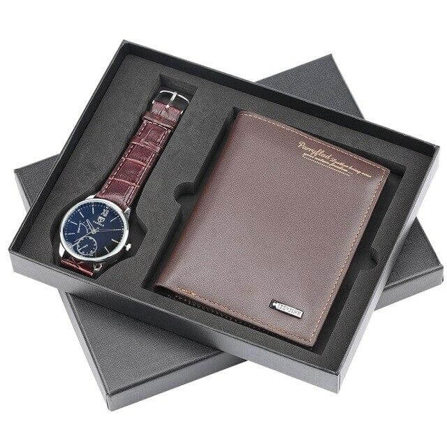 Men Watches Steel/Leather Gift Set - MaviGadget