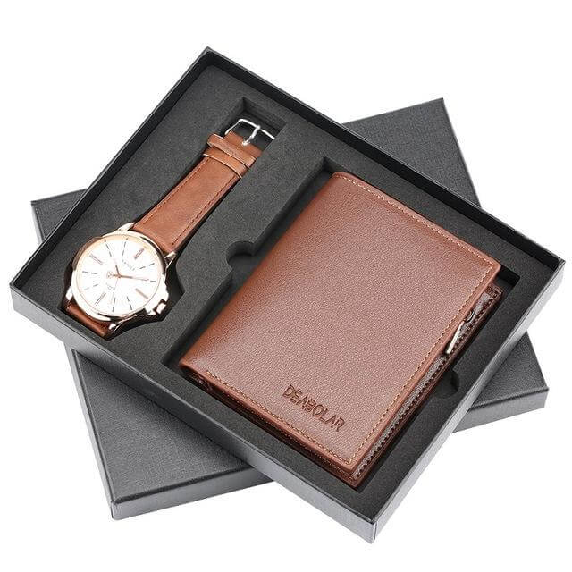 Men Watches Steel/Leather Gift Set - MaviGadget