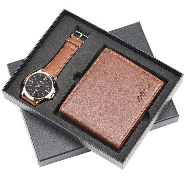 Men Watches Steel/Leather Gift Set - MaviGadget