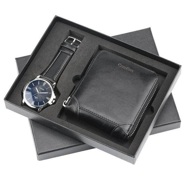 Men Watches Steel/Leather Gift Set - MaviGadget