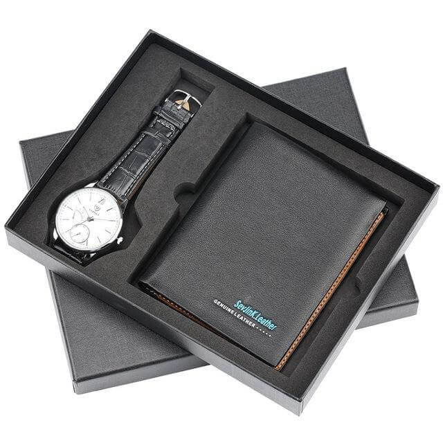 Men Watches Steel/Leather Gift Set - MaviGadget