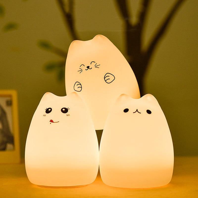 Colorful LED Silicone Touch Sensor Cat Night Lamp - MaviGadget