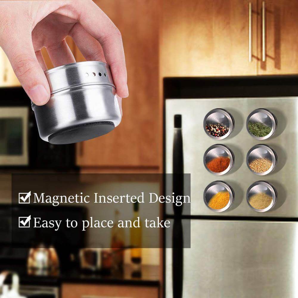 Magnetic Stainless Steel Seasoning Spice Jar Set - MaviGadget