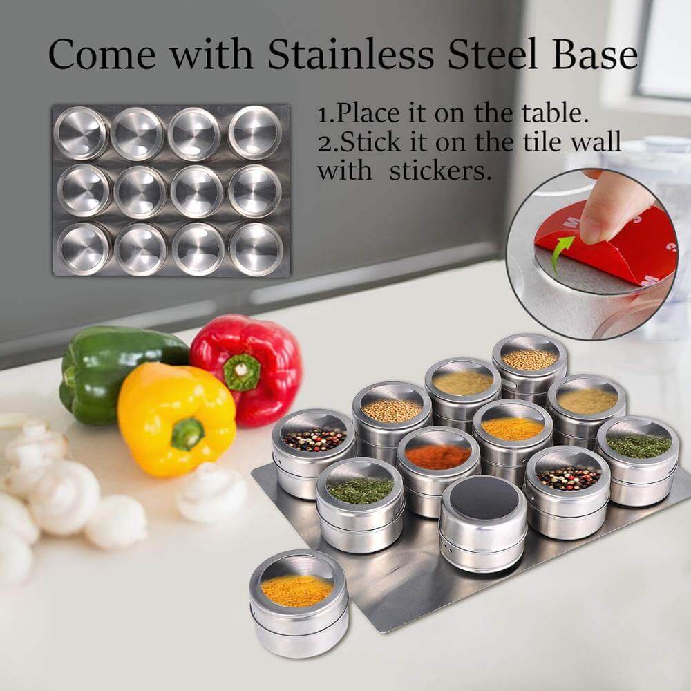Magnetic Stainless Steel Seasoning Spice Jar Set - MaviGadget