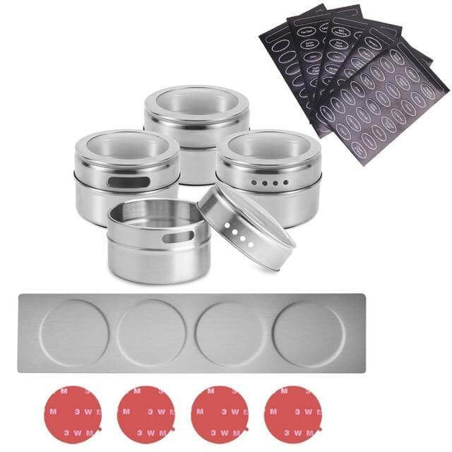 Magnetic Stainless Steel Seasoning Spice Jar Set - MaviGadget