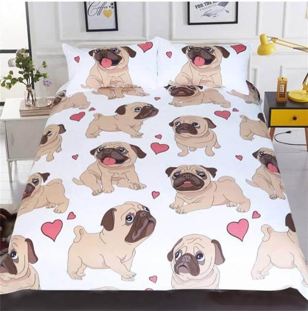 3pcs Hippie Pug Puppy Cartoon Comfortable Duvet Cover Bedding Set - MaviGadget