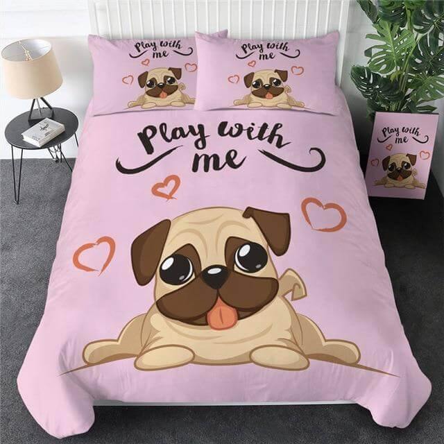3pcs Hippie Pug Puppy Cartoon Comfortable Duvet Cover Bedding Set - MaviGadget