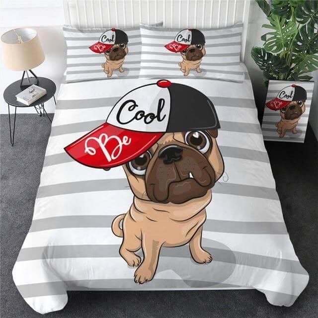 3pcs Hippie Pug Puppy Cartoon Comfortable Duvet Cover Bedding Set - MaviGadget
