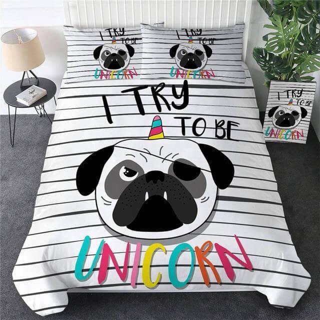 3pcs Hippie Pug Puppy Cartoon Comfortable Duvet Cover Bedding Set - MaviGadget