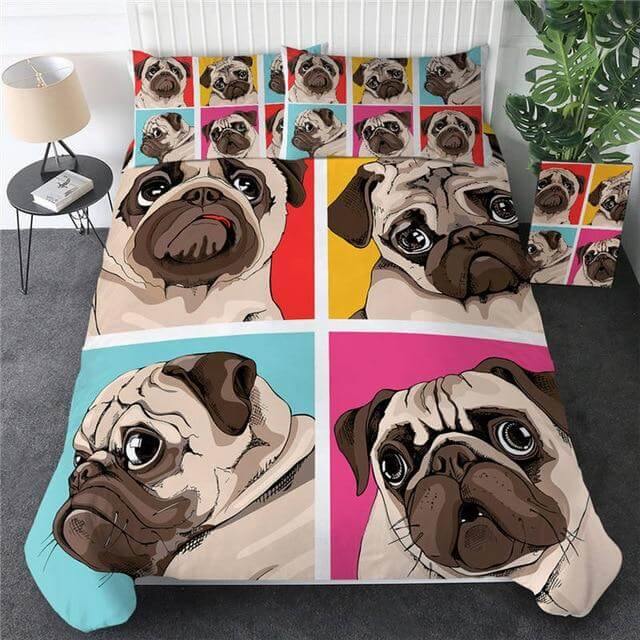 3pcs Hippie Pug Puppy Cartoon Comfortable Duvet Cover Bedding Set - MaviGadget