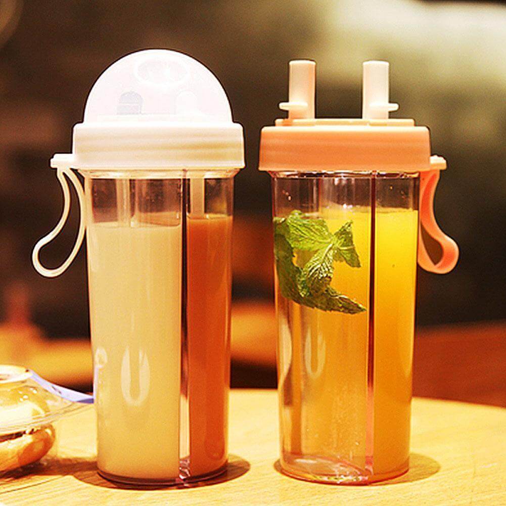 Dual Straw Separate Drink Bottle - MaviGadget