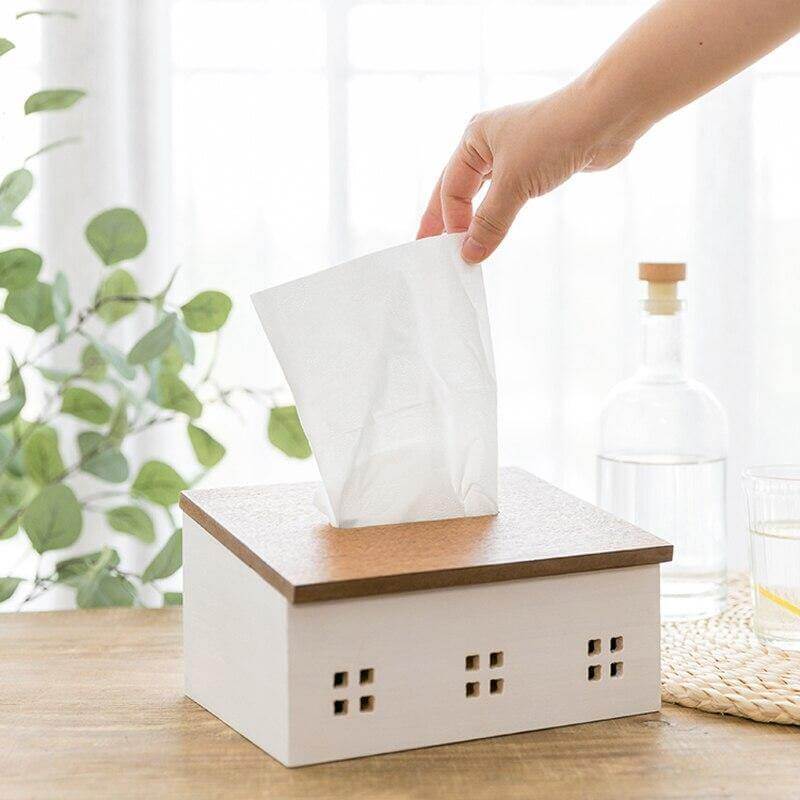 Wooden Nordic House Tissue Box - MaviGadget