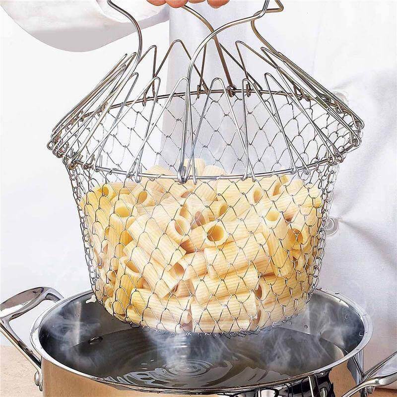 Multifunctional Stainless Steel Folding Deep Fry Drainer Basket - MaviGadget