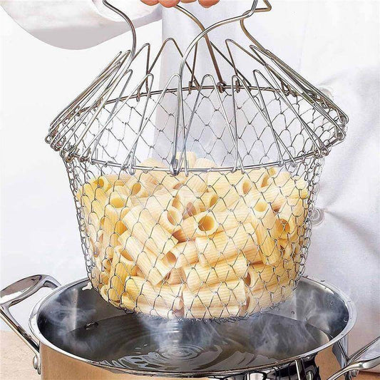Multifunctional Stainless Steel Folding Deep Fry Drainer Basket - MaviGadget