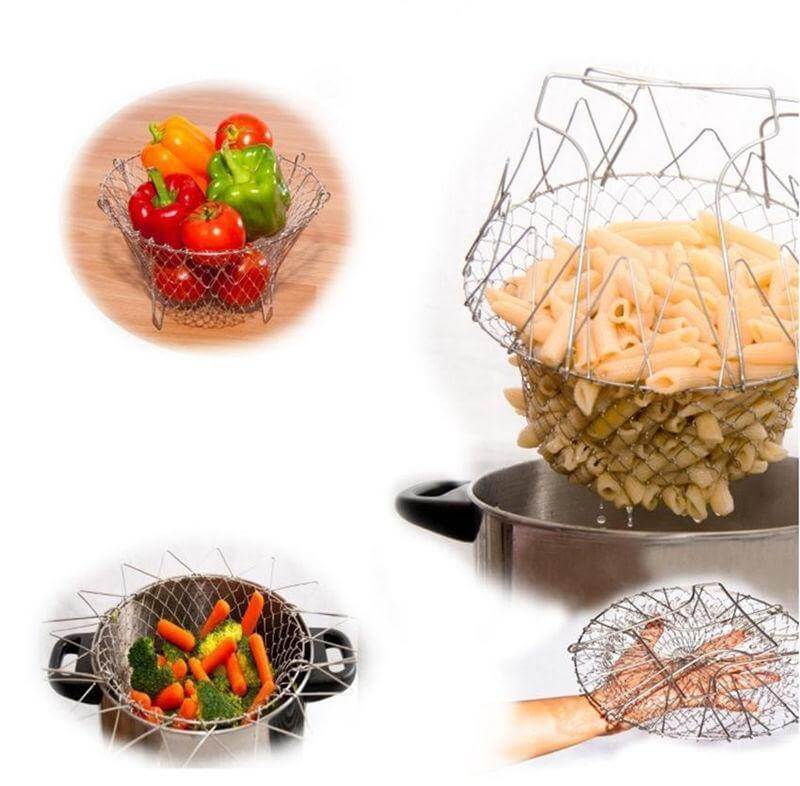 Multifunctional Stainless Steel Folding Deep Fry Drainer Basket - MaviGadget