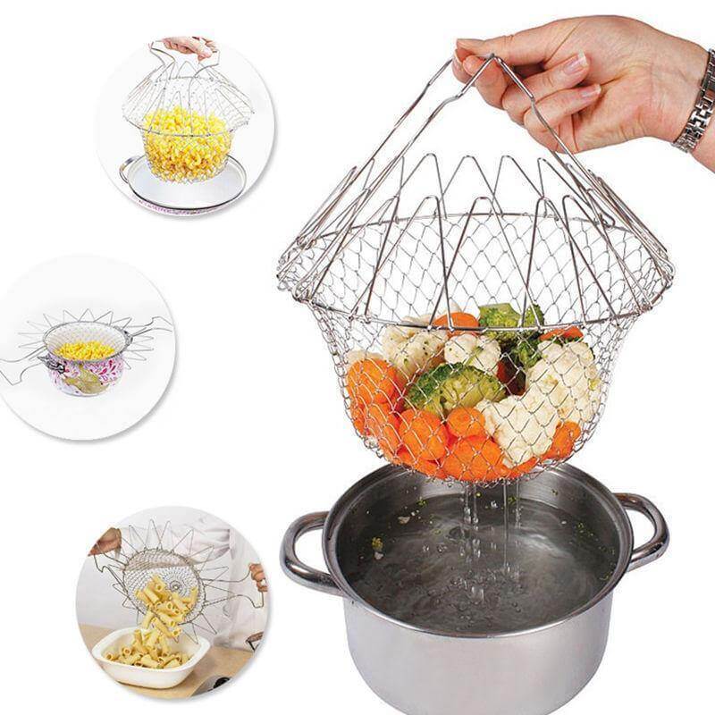 Multifunctional Stainless Steel Folding Deep Fry Drainer Basket - MaviGadget