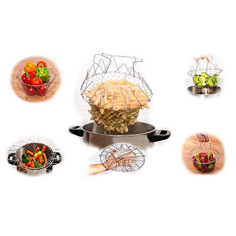 Multifunctional Stainless Steel Folding Deep Fry Drainer Basket - MaviGadget