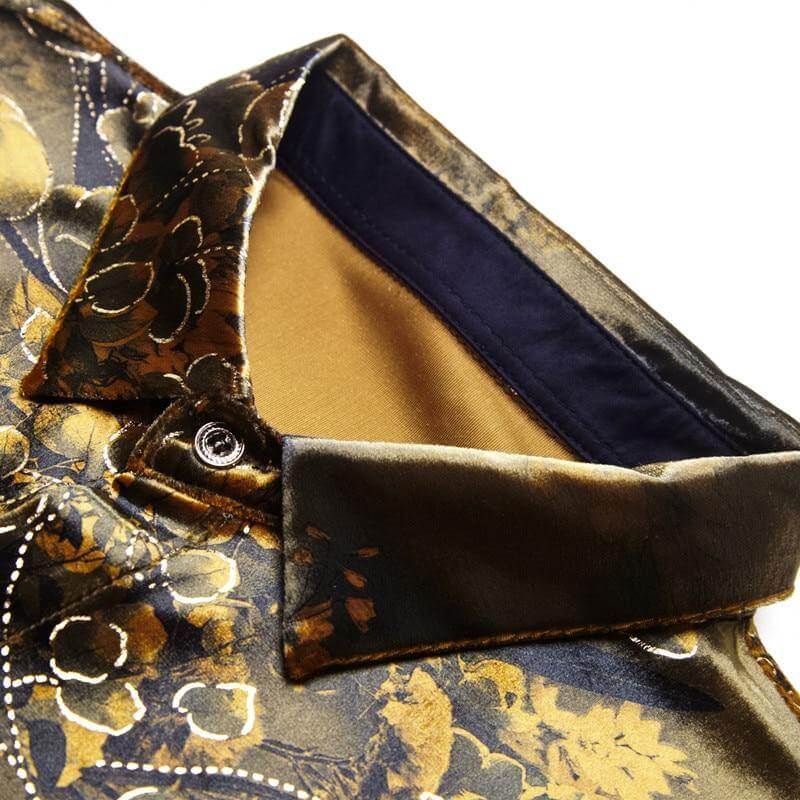 Stretch Velvet Flower Long Sleeve Men Shirt - MaviGadget