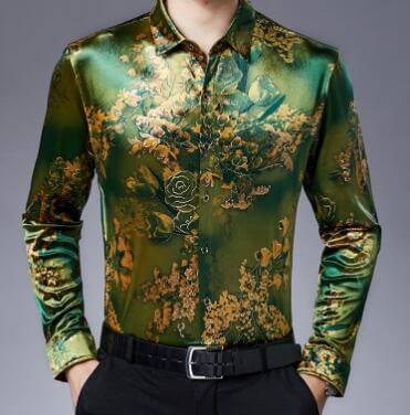 Stretch Velvet Flower Long Sleeve Men Shirt - MaviGadget