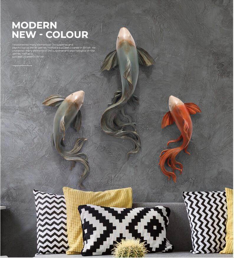 Modern Fengshui Resin 3D Wall Sticker Fish - MaviGadget
