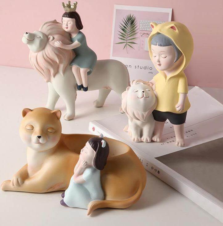 Nordic Fairy Girl With Lion Figurines - MaviGadget