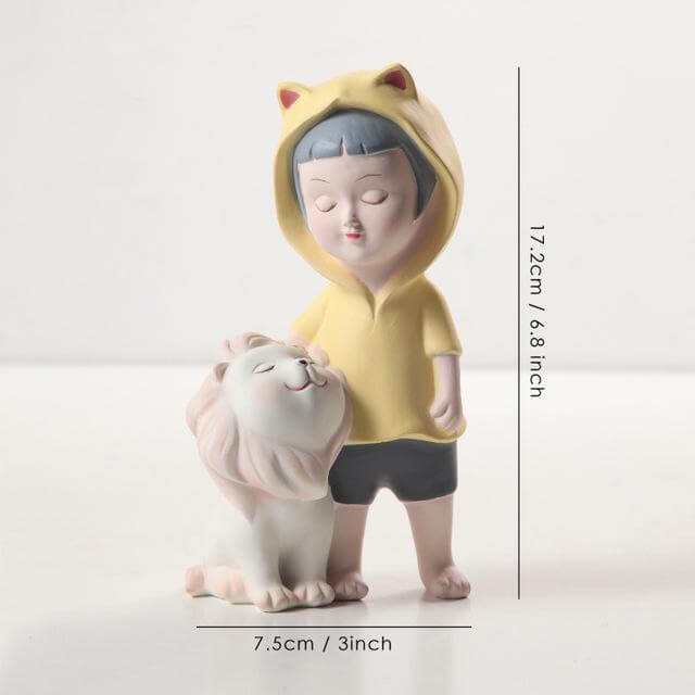 Nordic Fairy Girl With Lion Figurines - MaviGadget