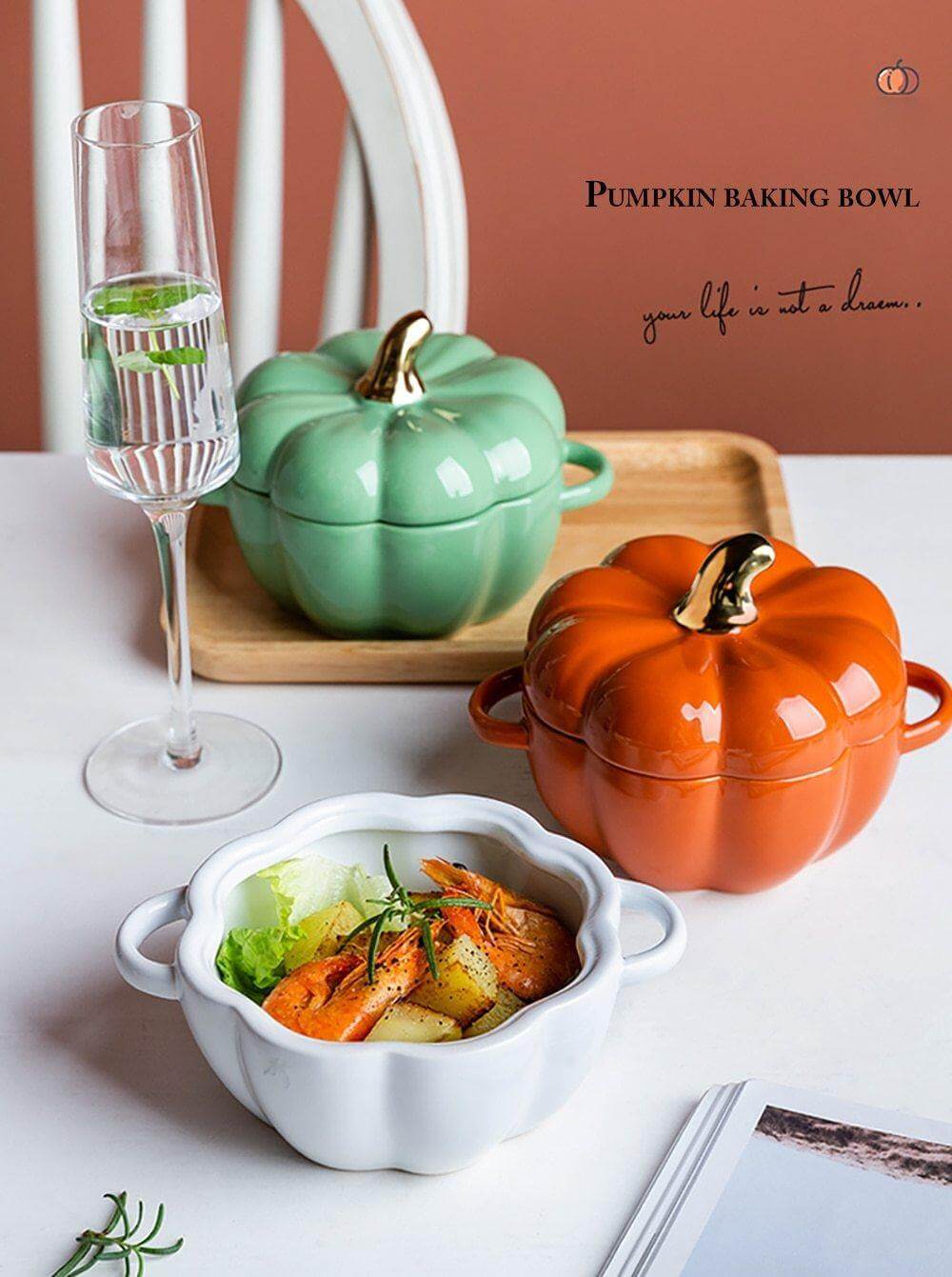 Pumpkin Shape Baking Bowl With Glazed Lid - MaviGadget