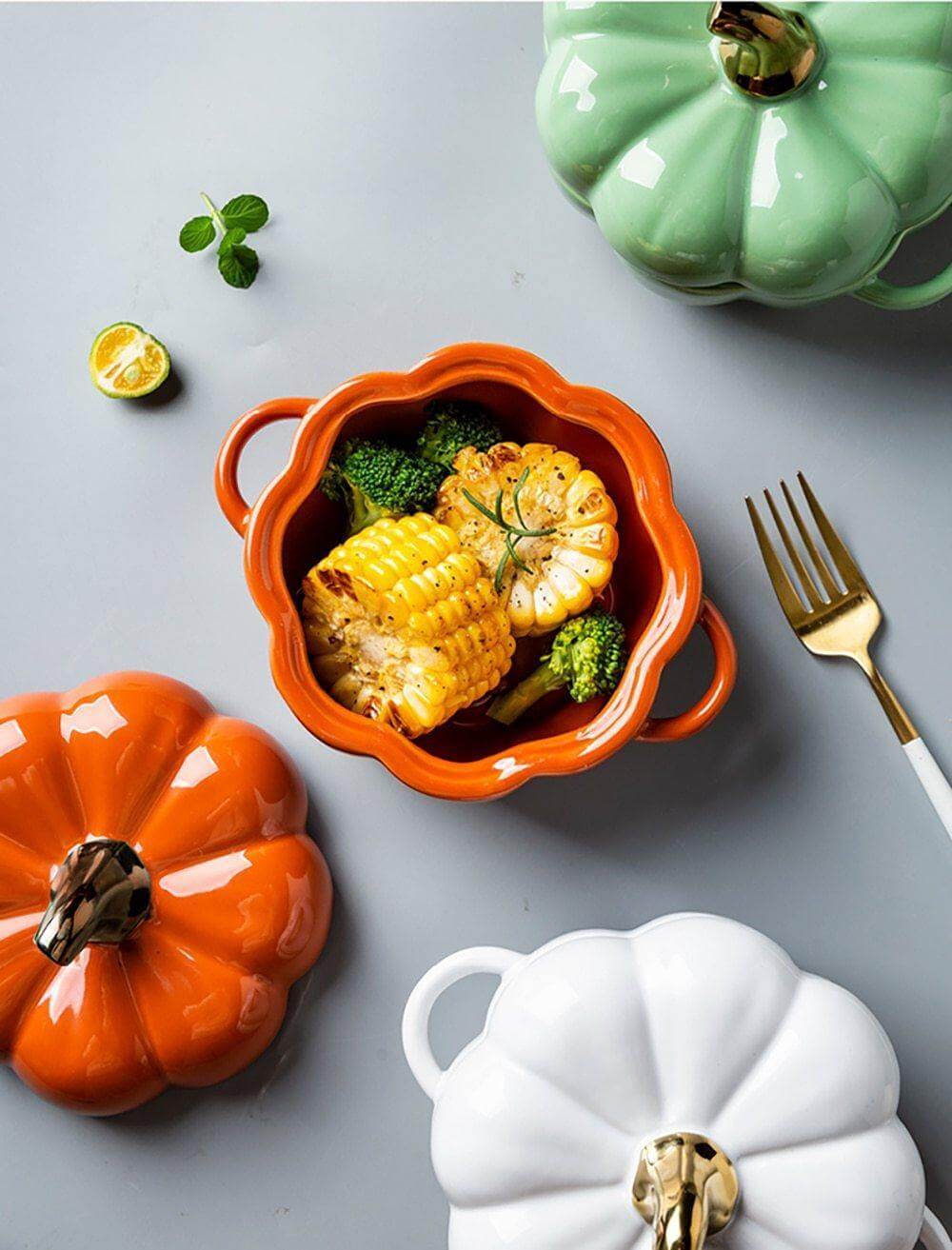 Pumpkin Shape Baking Bowl With Glazed Lid - MaviGadget