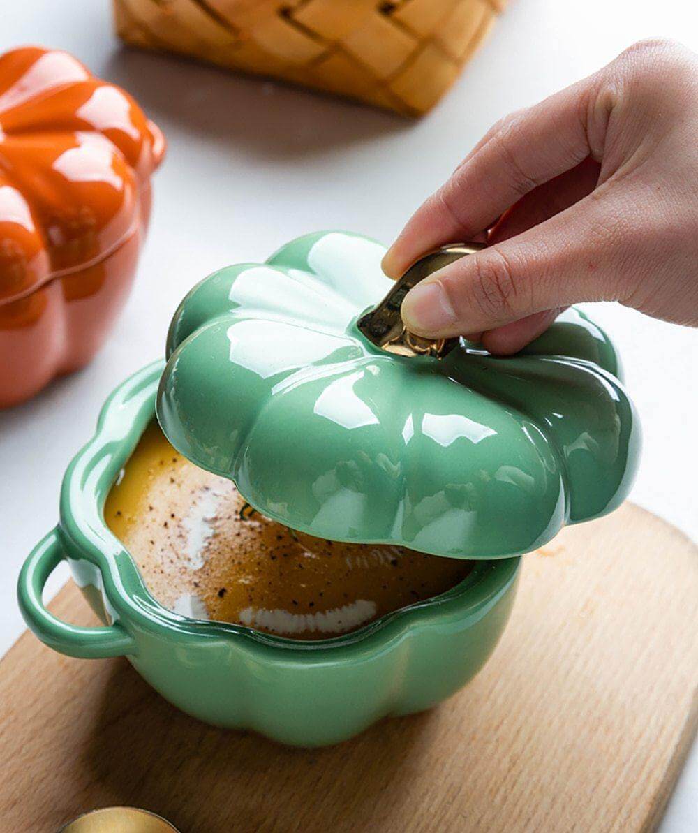 Pumpkin Shape Baking Bowl With Glazed Lid - MaviGadget